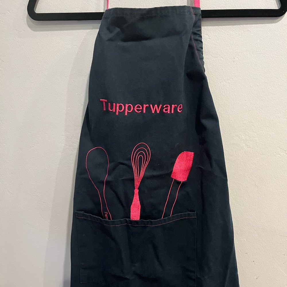 Tupperware Black Apron with Pink Utensil Design